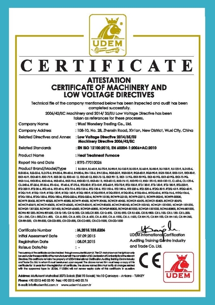 China Wuxi Wondery Industry Equipment Co., Ltd certification